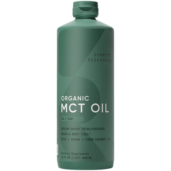 Sports Research® 100% Organic MCT Oil - Keto & Vegan MCTs C8, C10 from Coconuts - Flavorless Oil (32oz)