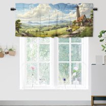 Farmhouse Kitchen Curtain Valances Farm Cow Windmill Barn Wood Animal Window Treatment for Living Room Bedroom Bathroom 54 by 18 in, 1 Panel