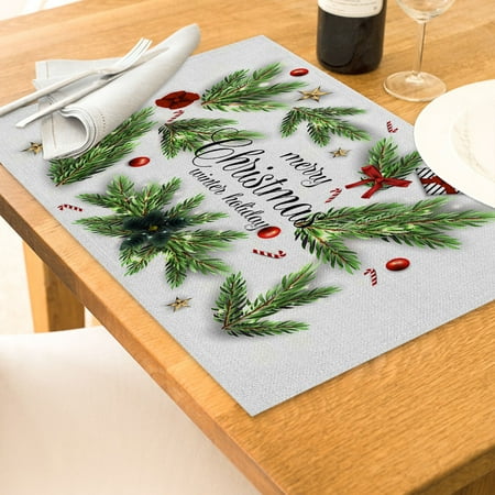 

KEUSN Christmas Table Placemats Christmas Rustic Vintage Washable Table Mats