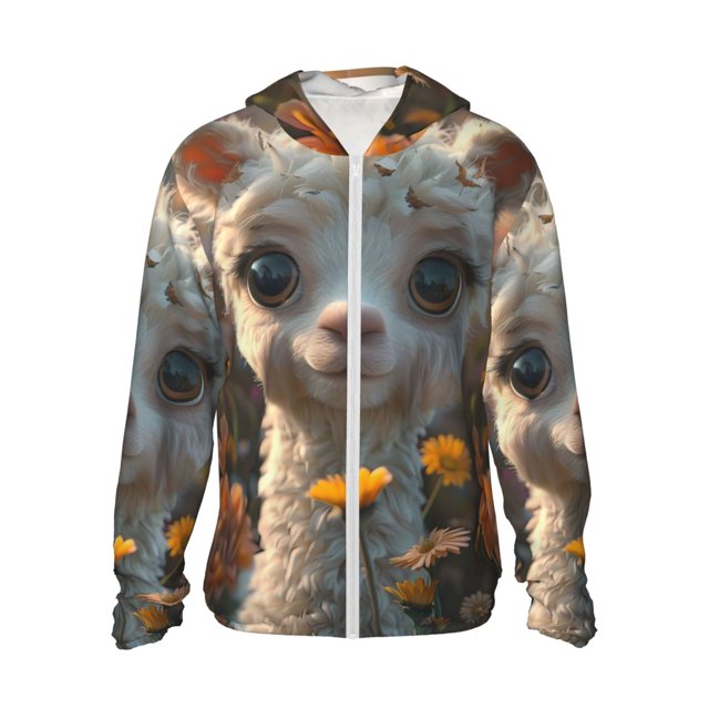Balery Adorable Llama In Flowers Sudadera ligera de manga larga con capucha y protección solar UPF 50+ para hombre y mujer, ideal para pesca y running-3X-Large