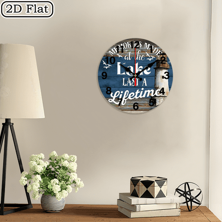 Wllo0ord 2D Flat 1pc Lake House Wreath Design Silent Wall Clock - Wooden, Ideal for home, Office Decor, Perfect Christmas or New Year Gift, Room Decoration, Birthday Gift for Lovers 10Inch