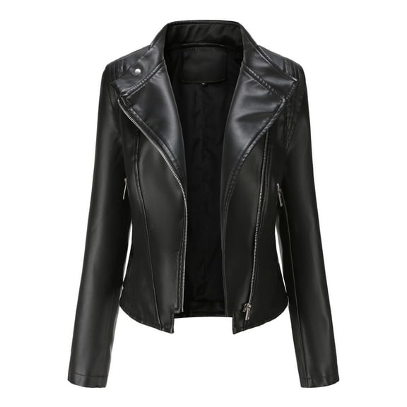 Jane Wardrobe Leather Moto Biker Jacket for Women, Slim Fit Short Length, Stylish Long Sleeve Outerwear, 1 Piece, S-3XL, Plus Size Friendly