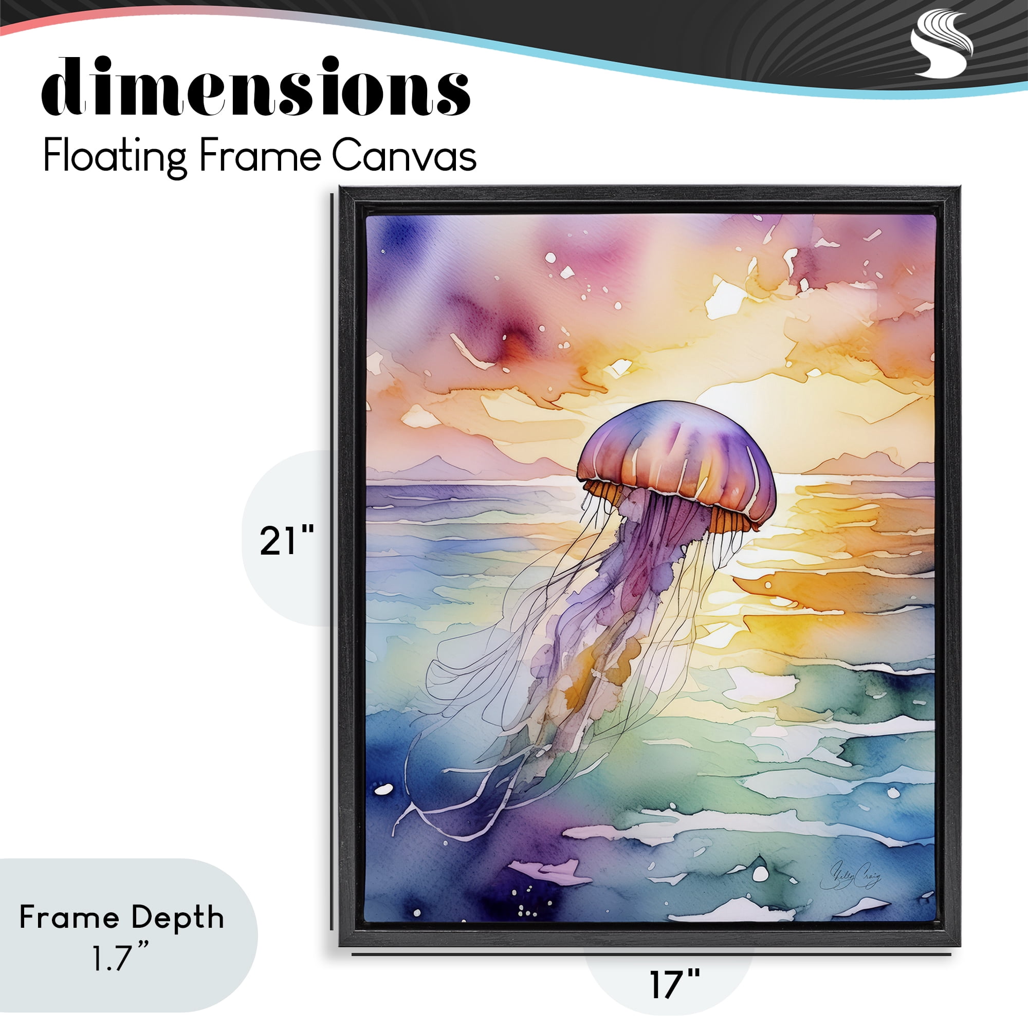 Stupell Industries Celestial Drift Jellyfish Black Framed Floater Canvas Wall Art, design by Shelly Craig