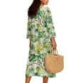 thumbnail image 2 of DISNIMO Womens Casual Maxi Dresses Monstera Printed Linen-Like V Neck Midi Dress Loose Fit Midi Dresses Lightweight 3/4 Sleeve Dress, 2XL, 2 of 6