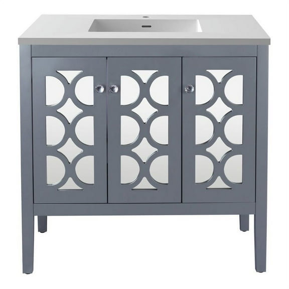 Laviva Mediterraneo 36" Wood Cabinet with VIVA Stone Countertop in Gray/White