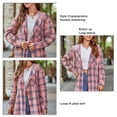 thumbnail image 3 of Women Long Sleeve Plaid Hooded Shirt Drawstring Button Up Shacket Jacket Chest Pockets Casual and Cozy, 3 of 7