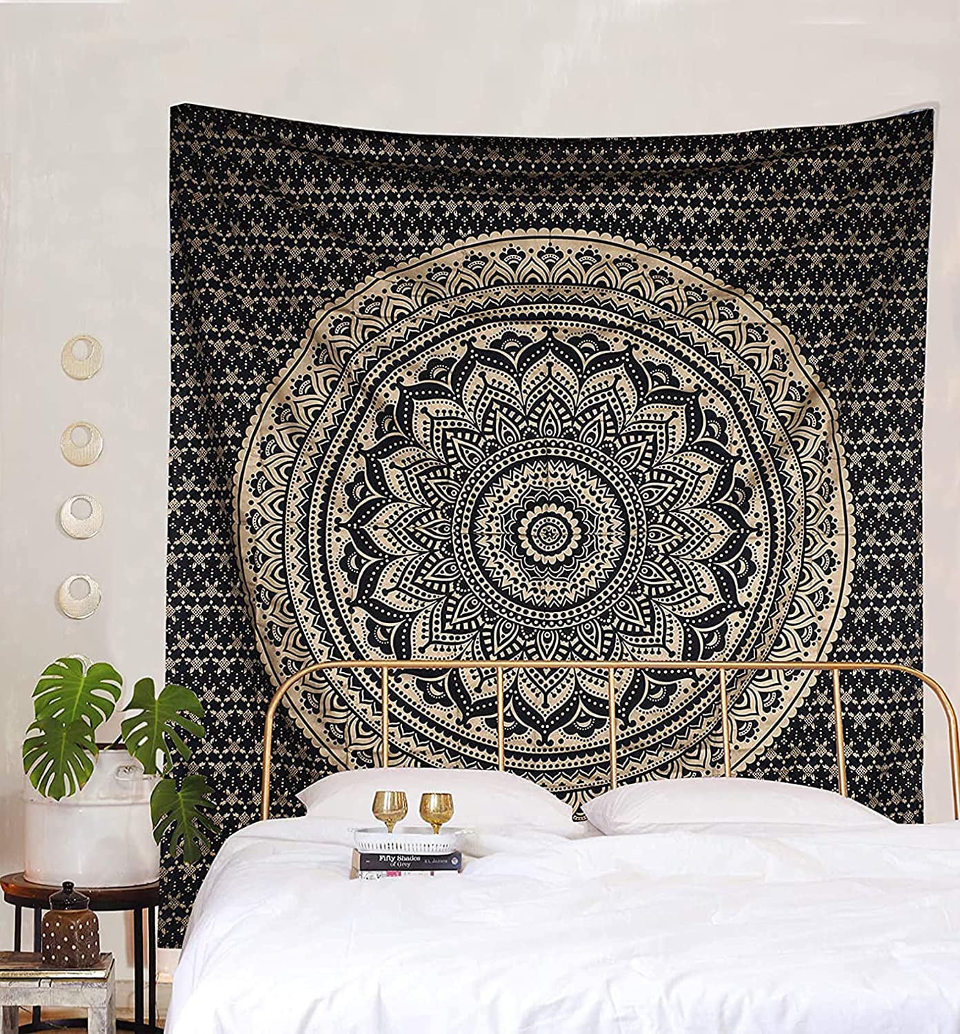 Tapestry White Gold Ombre Mandala Bohemian Home Decor Bedspread Wall Hanging Art 
