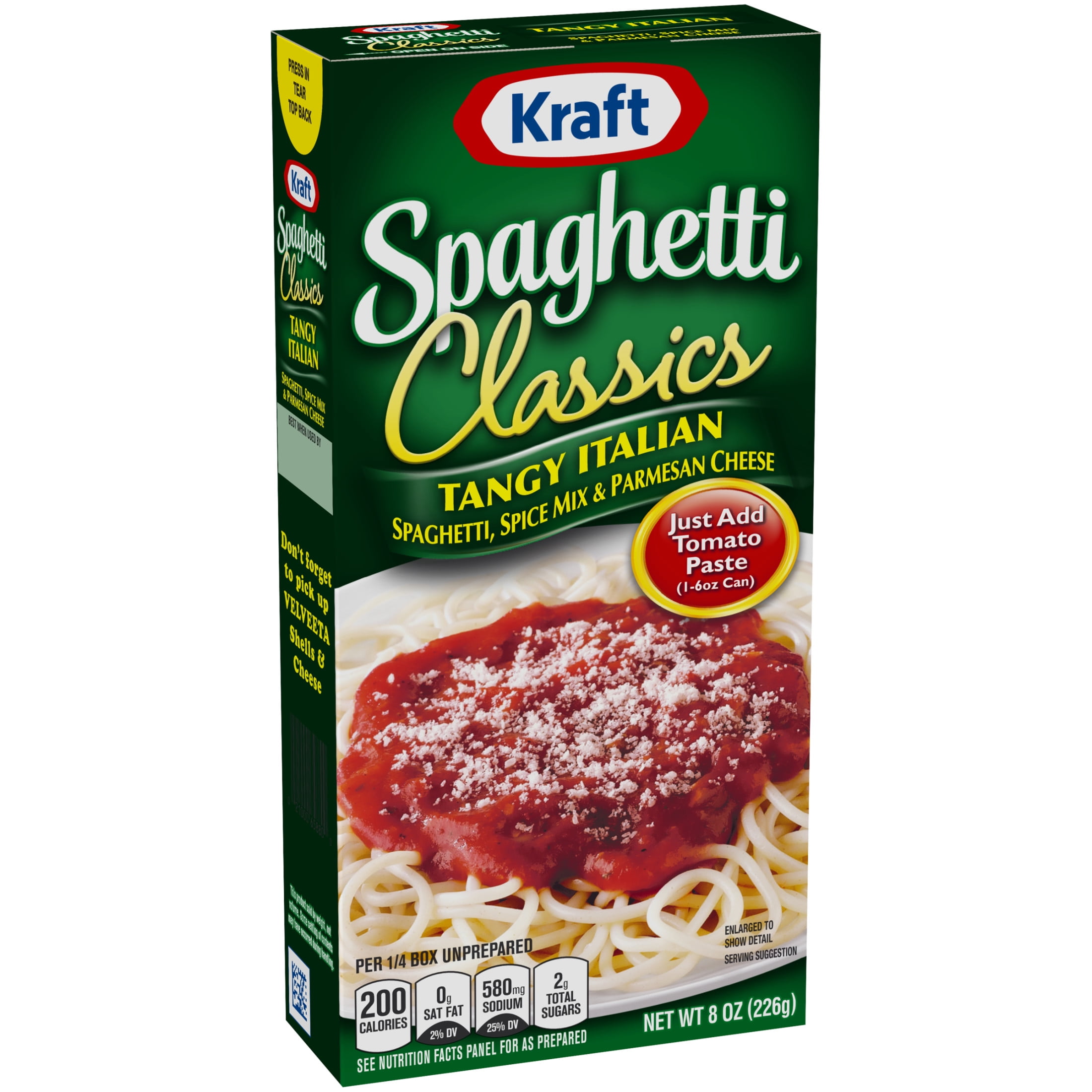 (4 pack) 2-Packs-Kraft Spaghetti Classics Tangy Italian Spaghetti, Spices, & Parmesean Cheese Meal Mix, 8 oz Box