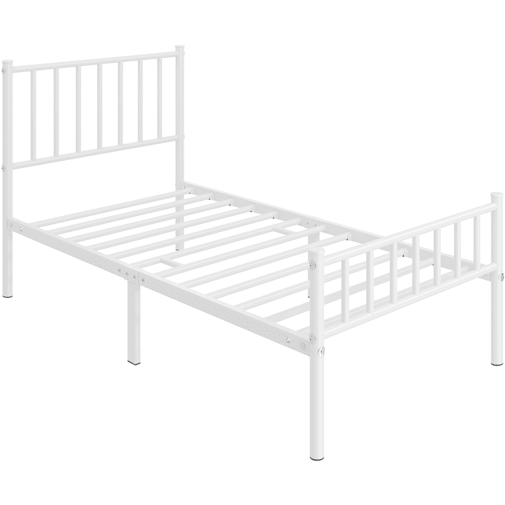 Renwick Twin Size Metal Platform Bed with Headboard, White