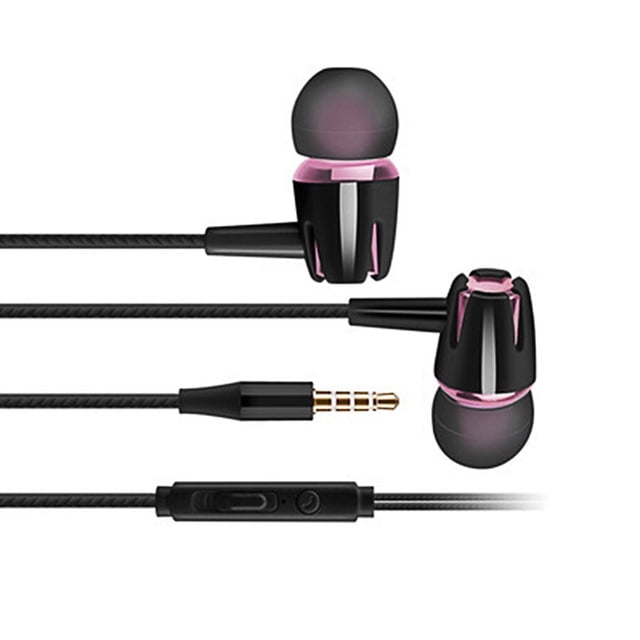 Inteprter Auricular con cable In Ear Cancelación de ruido Auriculares para correr con conector de 3,5 mm Cables de audio/vídeo negro + rosa