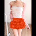thumbnail image 4 of Pantalones Bombachos de Encaje Multicapa Y2K para Mujer, Pantalones Cortos con Volantes, Pantalones Cortos de Calabaza, Enaguas Dulces con Cintura Elástica. Naranja Rojo S, 4 of 7