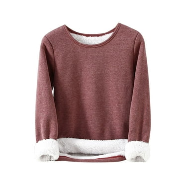JGTDBPO Long Sleeve Shirts for Women fashion solid color Winter Added Plush Thick Lamb Wool Large Size T-shirt long sleeve round neck top Trendy Fall Tunic Tops Clothes 2024