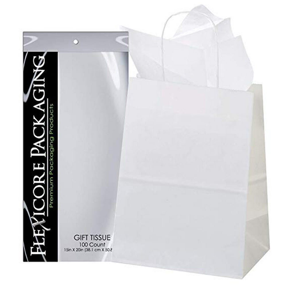 50ct White Paper Gift Bags + 100ct White Gift Tissue (Flexicore