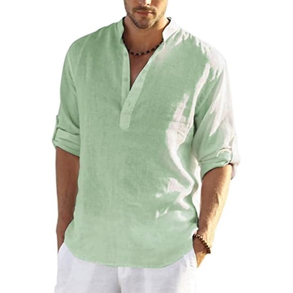 Blusa informal de algodón y lino para hombre, blusa holgada de manga larga, camisas elegantes para primavera y otoño, 2022