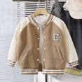 thumbnail image 2 of KPOPLK Kids Baseball Jacket Long Sleeve Letterman Varsity Jackets for Boys Buttons Down Coat Quick Dry Clothing Size 2-3 Years,Khaki, 2 of 8