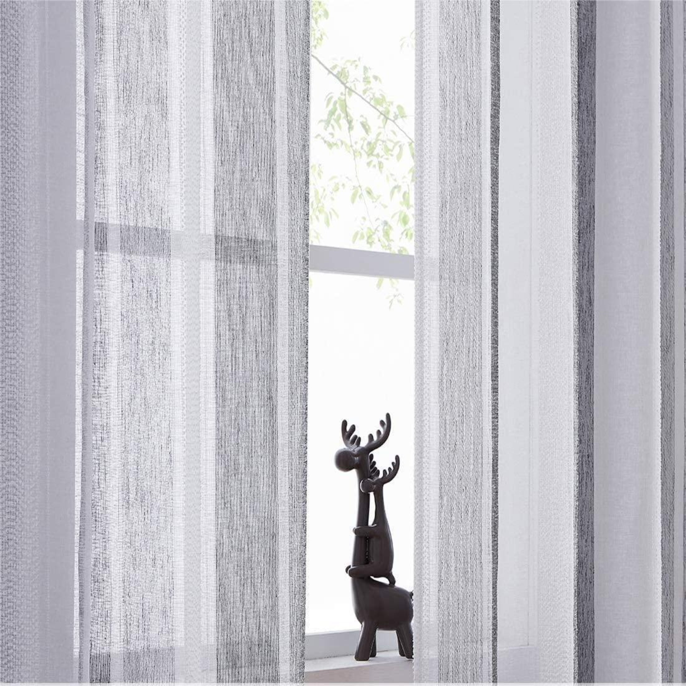 Uptown Home Rustic Linen Semi-Sheer Stripe Curtains, 50” x 95” (2 Panels)