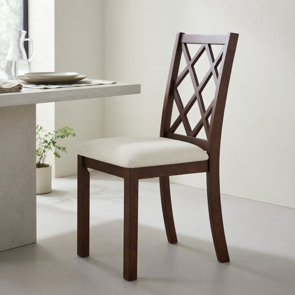 Spaco Dining Chair Set of 2 Wood Kitchen Chairs with Upholstered Seat Cushion and Rubber Wood Legs-Brown, Lounge Chair, Dining Room Chair for Kitchen, Dining, Bedroom, Living