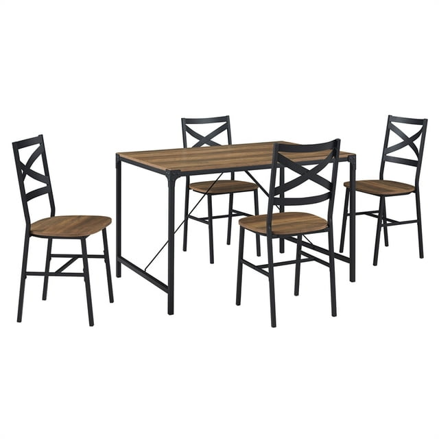 Walker Edison Ensemble de Repas en Fer à Repasser 5 Pièces avec Chaises en Brun
