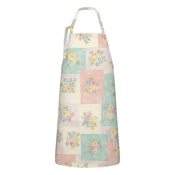 Pioneer Flower Floral Print Pattern Apron for Women and Men, Cotton Linen Waterproof with Pockets, Adjustable, 33x27 Inch for Kitchen, Gardening, BBQ, Salon