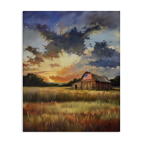 Stupell Industries American Barn at Sunset Landscape & Nature Painting Wrapped Canvas Canvas Art Print Wall Art, 16 x 20