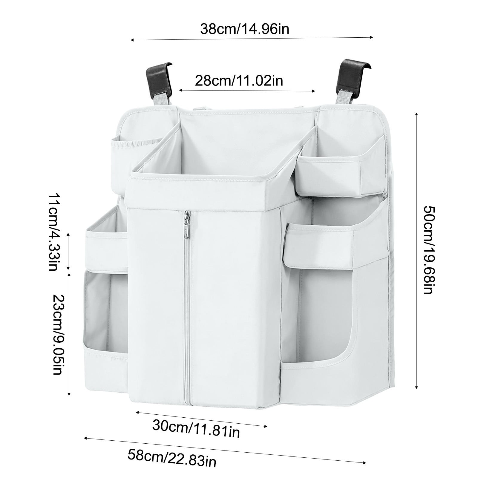 Hanging Crib Organizer with Multi-Pockets, Baby Diaper Caddy Storage Bag, Washable Nursery Organizer for Diapers, Bottles, Wipes and Baby Essentials Gray