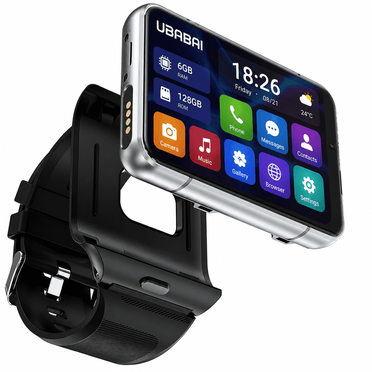 UBABAI 4G Android Smartwatch Phone with Nano Sim Android 11 2.88" Touch Screen Dual Camera 6GB RAM 128GB Storage