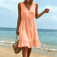 thumbnail image 2 of Eawtki Women's V Neck Sleeveless Midi Dress Elastic Waist Ruffle Hem Loose Fit Casual Summer Dress For Women, 2 of 7