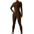 thumbnail image 2 of Women Winter Tight Jumpsuit Sport Yoga Workout Ribbed Zipper Long Sleeve Dance Training Fitness Yoga Suit, 2 of 4