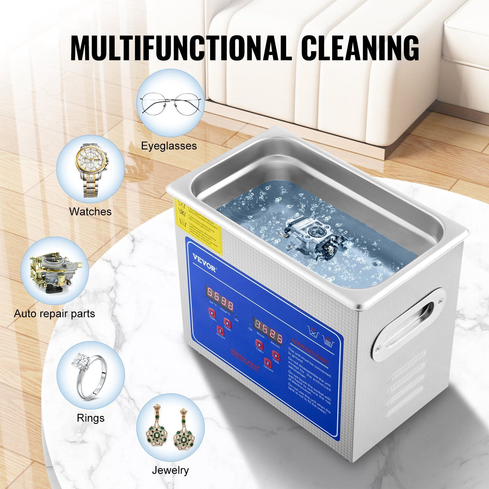 Ultrasonic Cleaner 3L Digital Timer Heater Professional Jewelry Cleaner Stainless Steel Heated Cleaning Machine for Glasses Watch Rings Small Parts Circuit Board