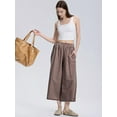 thumbnail image 3 of Womens Cotton Gingham Plaid Culottes Summer Elastic Waist Palazzo Trousers Bottoms with Pockets Coffee Color XL, 3 of 6