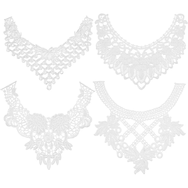 Parche de cuello con apliques de escote de 4 estilos, bordado de encaje floral, adorno de tela para mujer, cuello falso ahuecado blanco, chal desmontable, capa, parche para ropa