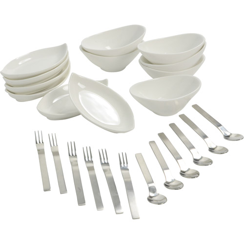 10 Strawberry Street 24-Piece Oval Tidbit Serving Set with Mini Utensils, White