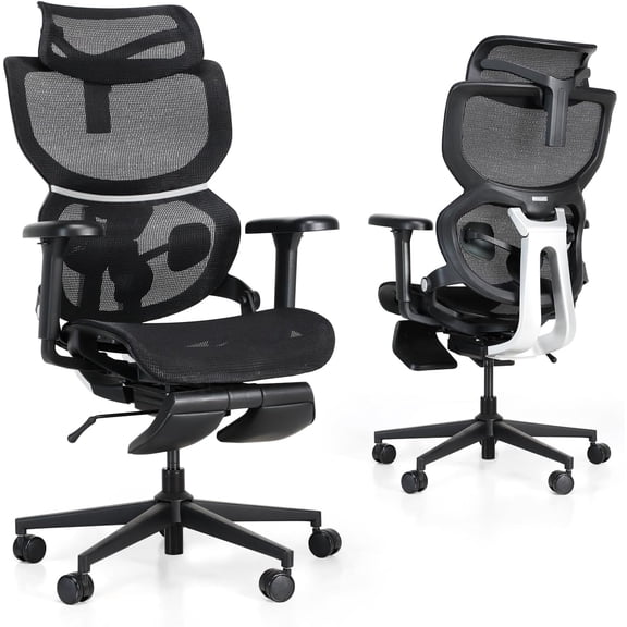 Ergonomic Mesh Office Chair with Footrest, Home Office Executive Chair with Lumbar Support, Ergonomic Computer Gaming Chair with Tilt Lock,Backrest, Home Desk Chair with High Back(Black)