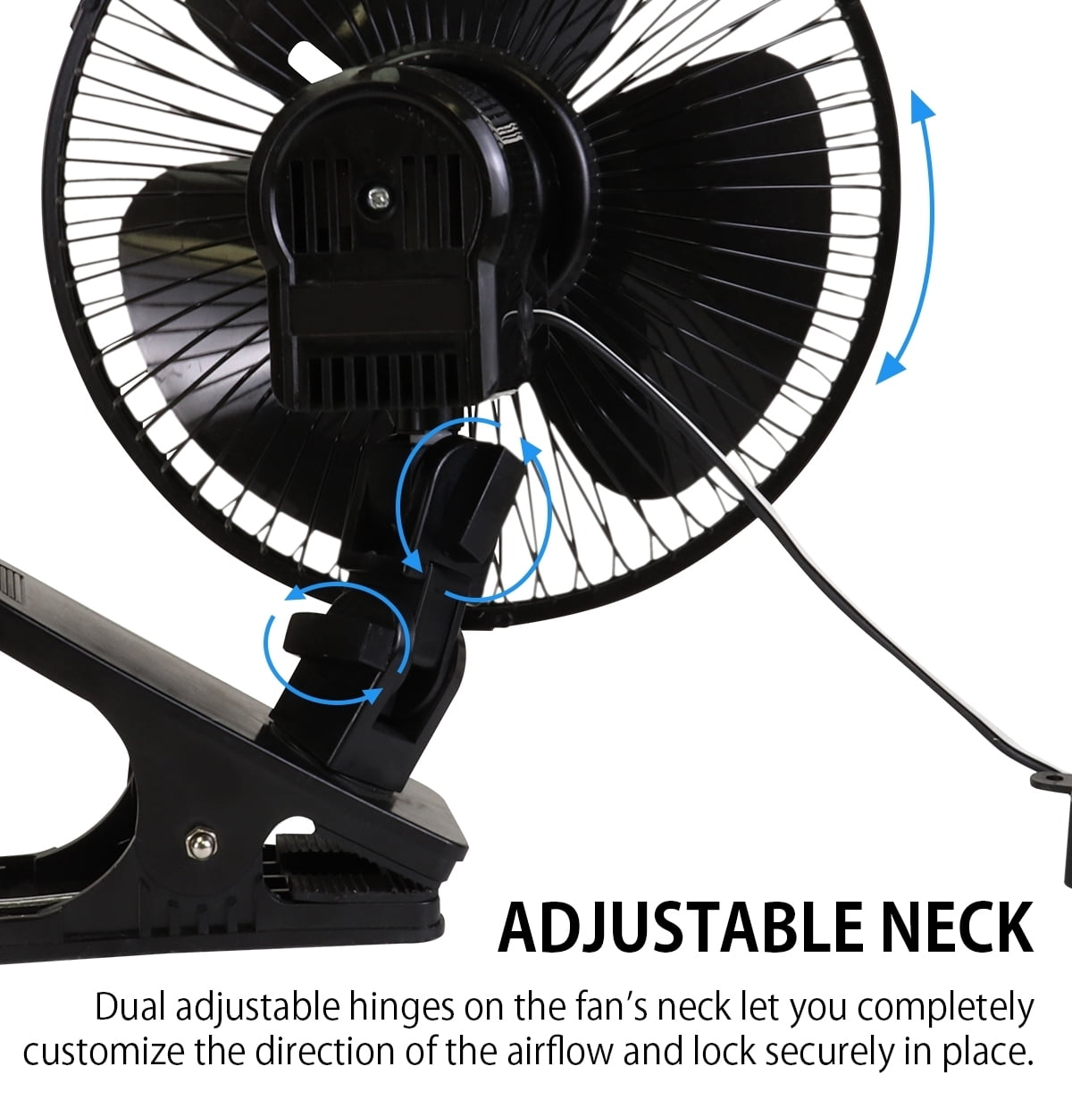 Koolatron 12V Oscillating Fan with Adjustable Neck and Non-Slip Clip