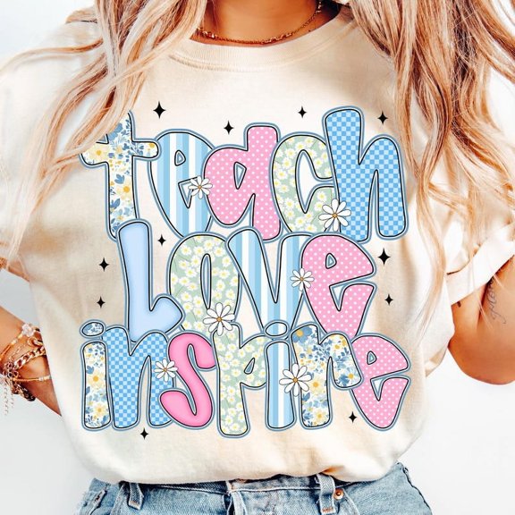 Teach Love Inspire T-shirt, Retro Floral Teacher, Teacher Gift Shirt, Back to School Shirt, Last Day, Summer Teacher TH-A1529