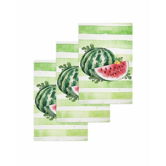 Red Watermelon Kitchen Dish Towels for Drying Dishes Set of 3, Summer Green Striped Country Rustic Waffle Weave Microfiber Terry Hand Tea Bathroom Towels Quick Dry & Absorbent Towel 15.7x23.6