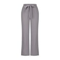 thumbnail image 4 of Linen Pants Women Summer Plus Size Casual Solid Color Comfy High Rise Pants for Women Fashion Loose Fit Daily Bandage Linen And Cotton Lightweight Party Vacation Beach Pants with Pocket（Gray,4XL）, 4 of 5