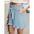 thumbnail image 3 of JWD Women's Shorts Butterfly Leaf Frenulum Summer High Waisted Shorts with Pocket Casual Shorts Ruffle Hem Shorts Haze blue XL, 3 of 8