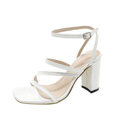 

Larisalt Sandals For Women Women s Ankle Strap Rhinestones Low Wedge Sandals White