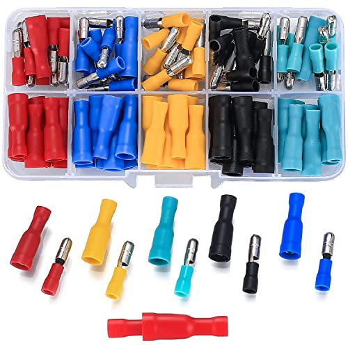100 Pcs Bullet Connectors Kit, Insulated Bullet Connectors Terminals Female and Male, Electrical Marine Crimp Automotive Wire Connector Terminals
