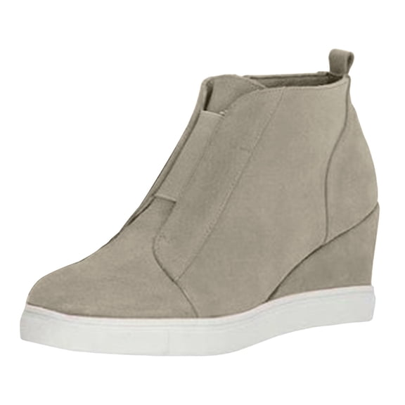 Women's Platform Wedge Ankle Boots with Side Zipper Breathable Slip On Dress Shoes Lightweight Non Slip Sneakers Brown Size 6.5