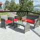 thumbnail image 1 of Juego de Muebles de Patio Costway Mimbre PE Tejido a Mano 4 Piezas con Cojines Rojo, 1 of 7