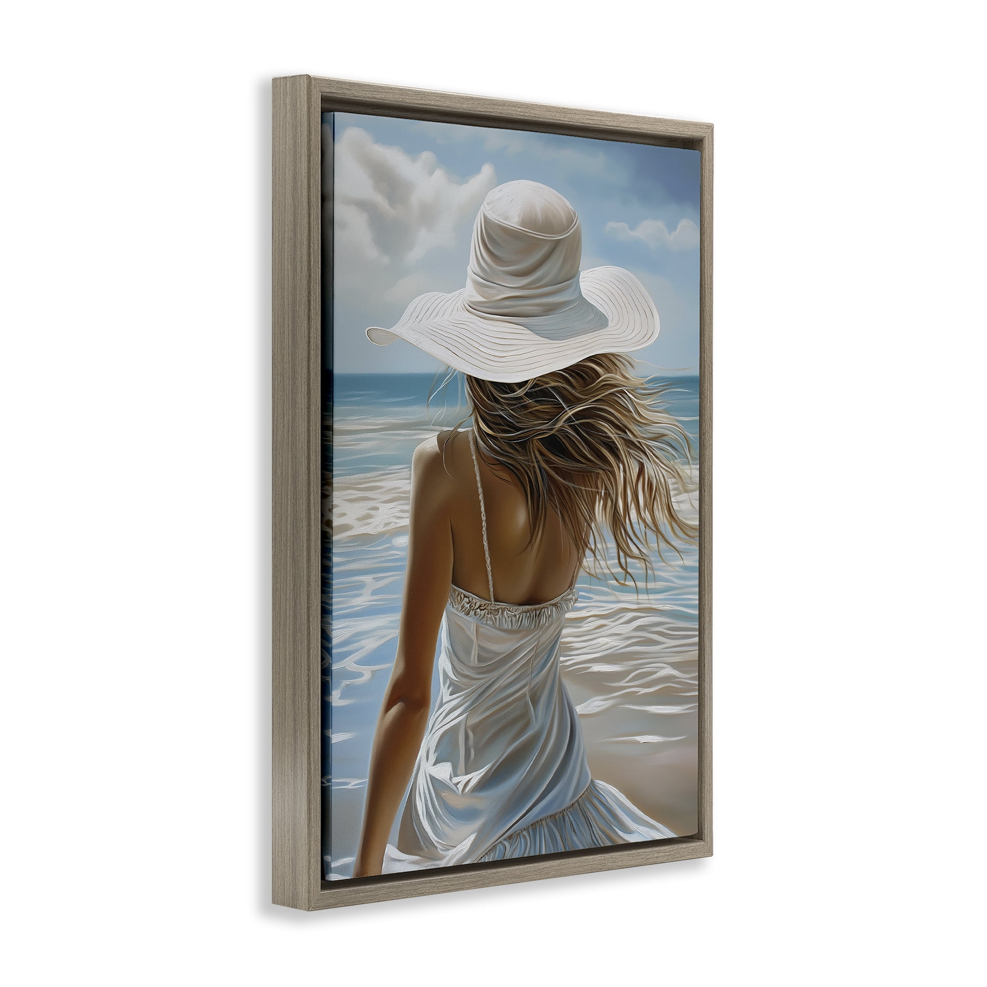 Stupell Industries Seaside Breeze & Flowing Dress Brown Framed Floater Canvas Wall Art, design by Imagine It Images