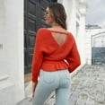 thumbnail image 4 of SGMVNU Women's Fall 2025 Wrap V Neck Long Batwing Sleeve Belted Waist Ruffle Knitted Sweater Pullover Top Fashion Fall Outfit Red, Size S, 4 of 9