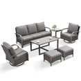 thumbnail image 3 of OPOHORO 7-Piece Outdoor Patio Furniture Set with Sofa, 2 Swivel Rocking Chairs, 2 Ottomans, Coffee Table and Side Table, PE Wicker Deep Seating with Gray Cushions, 3 of 15