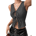 thumbnail image 3 of Chaleco con Lazo Frontal para Mujer, Top Corto Abierto, Chaleco de Verano Sin Mangas, Atuendos Y2K, Camisa Gris Oscuro L, 3 of 8