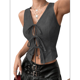 thumbnail image 3 of Chaleco con Lazo Frontal para Mujer, Top Corto Abierto, Chaleco de Verano Sin Mangas, Atuendos Y2K, Camisa Gris Oscuro L, 3 of 8