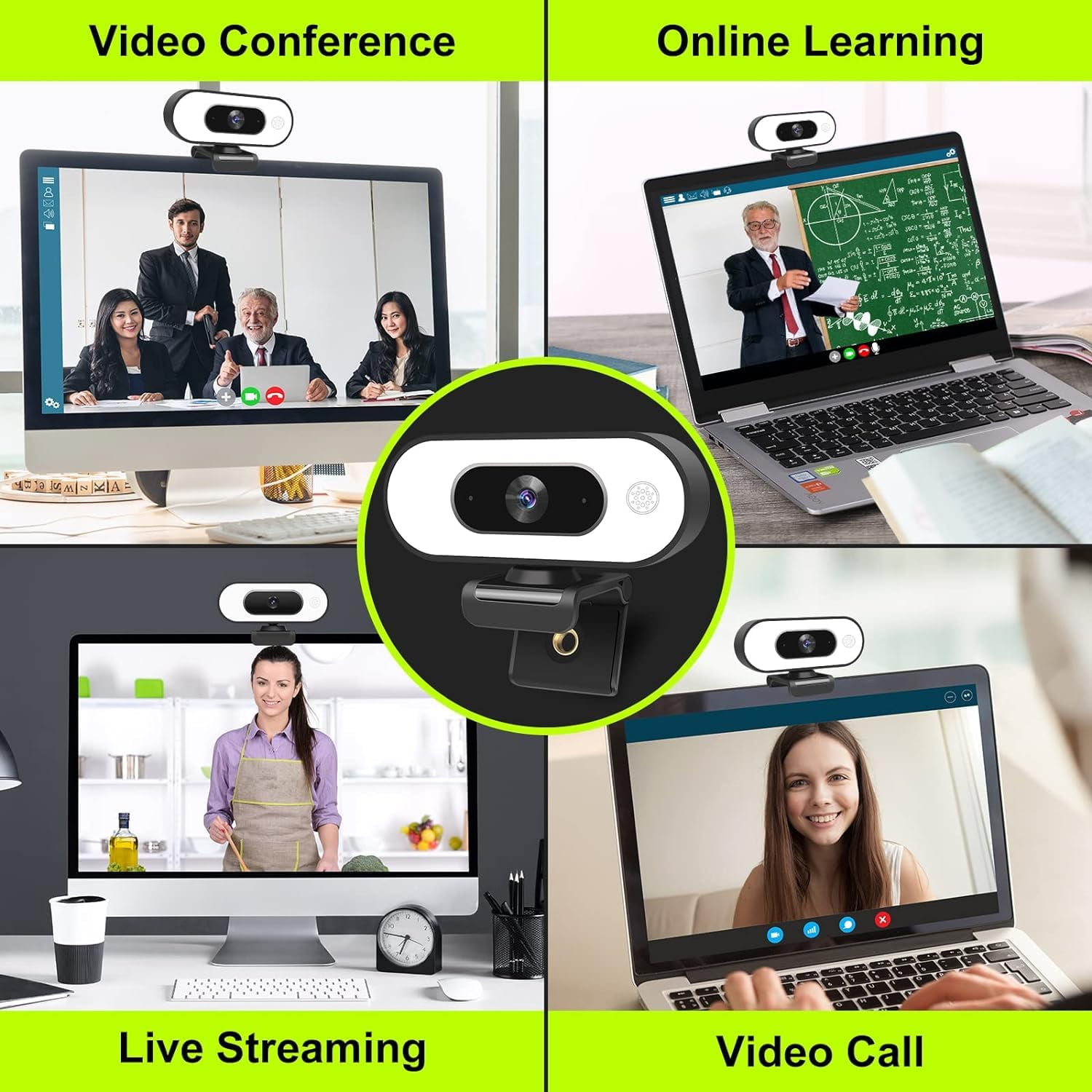 ZIQIAN 1080p HD Webcam with Auto Focus & Ring Light, Privacy Cover, Tripod Included, Plug and Play
