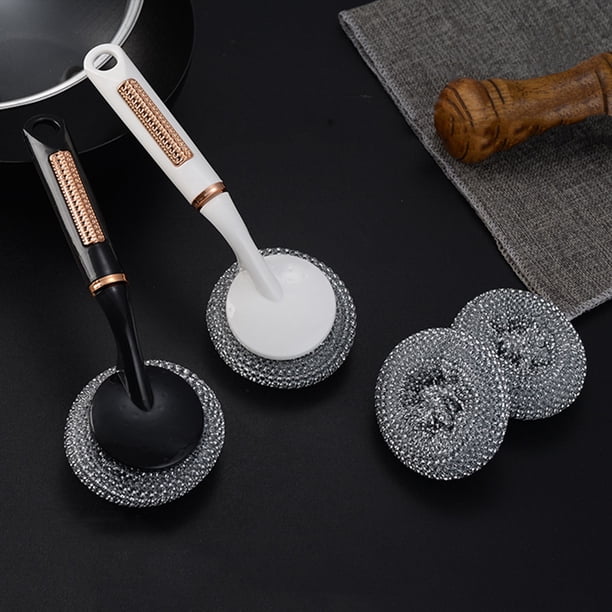 Cepillo de mango largo con cabeza reemplazable - Cepillo de limpieza de cocina sin arañazos para ollas, sartenes y utensilios de cocina, mango de plástico blanco de 8,66"