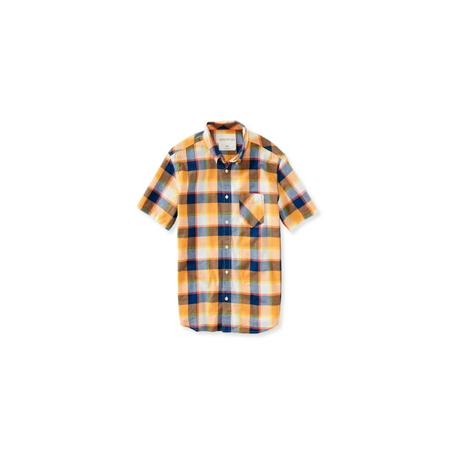 Camisa abotonada Aeropostale con bolsillo a cuadros para hombre Naranja Grande
